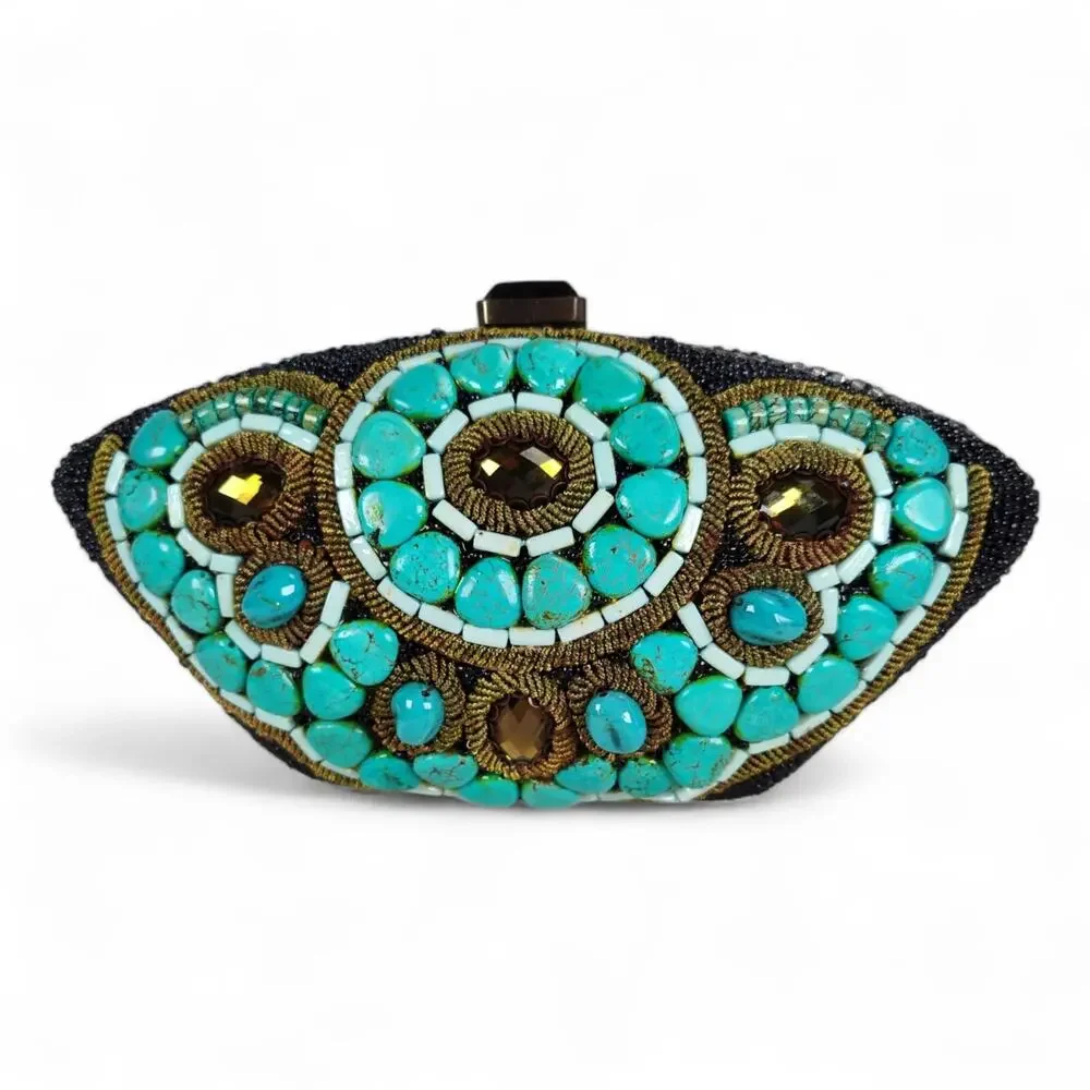 Mary Frances Turkish Night Minaudiere Clutch Beaded Turquoise Retired 2009